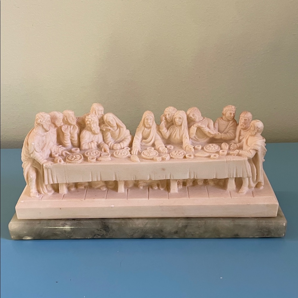 Vintage Italian Hand Carved Alabaster And Marble THE LAST SUPPER Sculpture